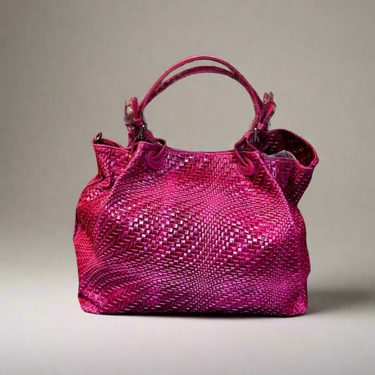 Woven Leather Handbag with Versatile Carrying Options