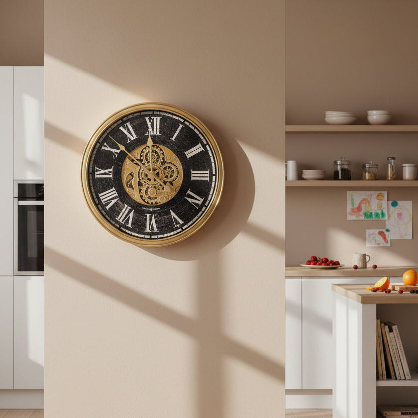 80cm large modern wall clock with bold black numerals and silent movement on a neutral painted wall.