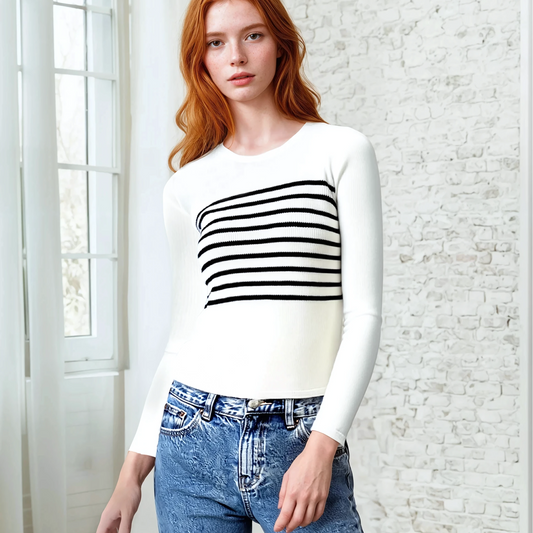 White with Black Stripe Jumper