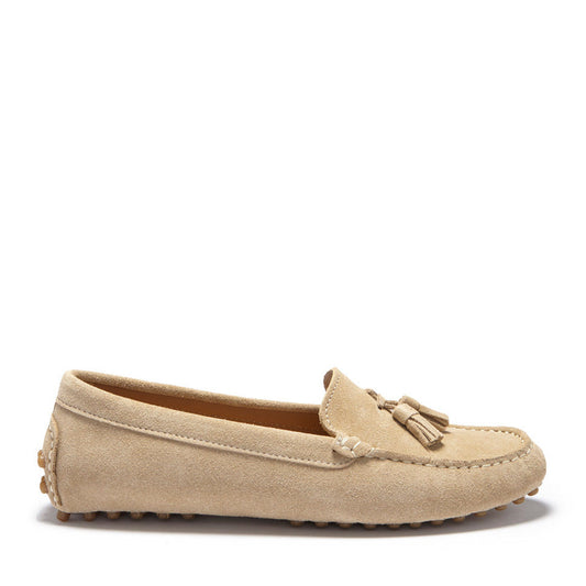 Women’s Taupe Tasselled Loafer Driving Shoes – Suede Moccasins