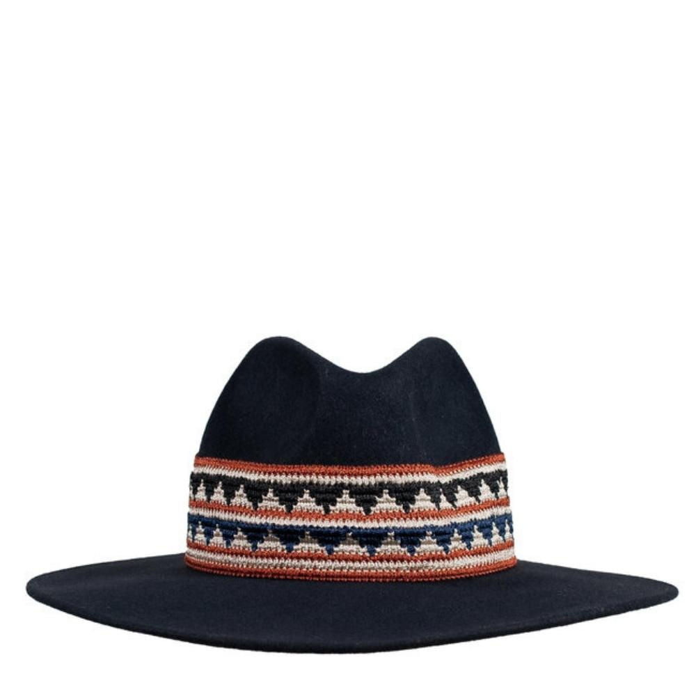 Wool Fedora Navy Wide Brim Woven Braid Band Hat – Designed in France, Made in Italy