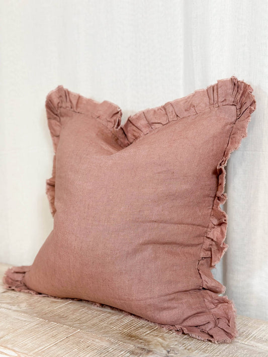 Ruffled Linen Cushion  45x45 – Dusty Pink