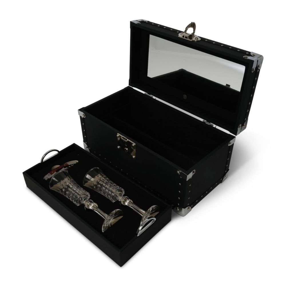 Winery Box in Black Colour with Two Glasses