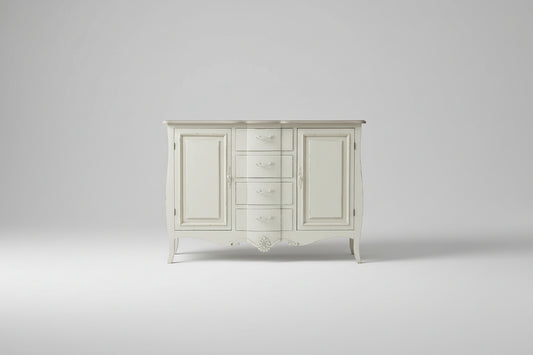 120cm Louis Style Wooden Cabinet – Natural Wood & Cream Finish with Drawers