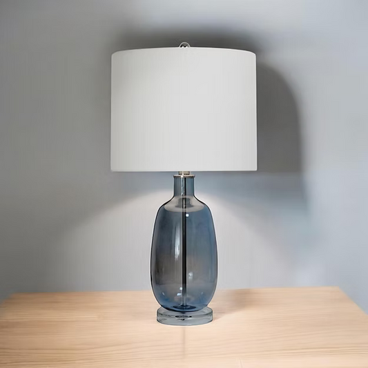 Grey Glass Lamp and White Shade