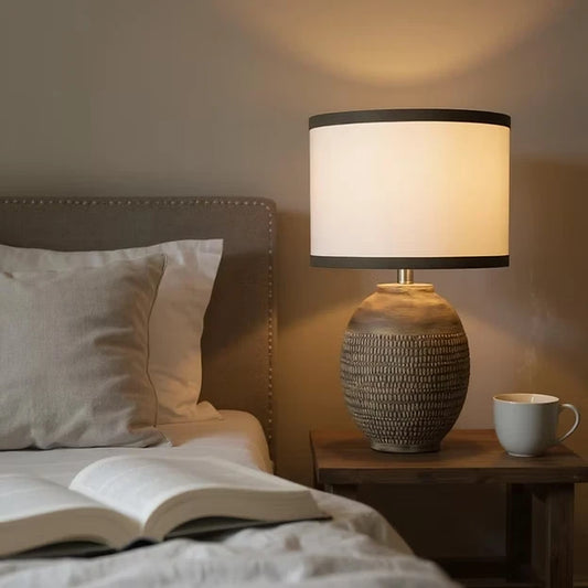 Earthy Tones Ceramic Table Lamp – Sculptural Base & Matching Shade