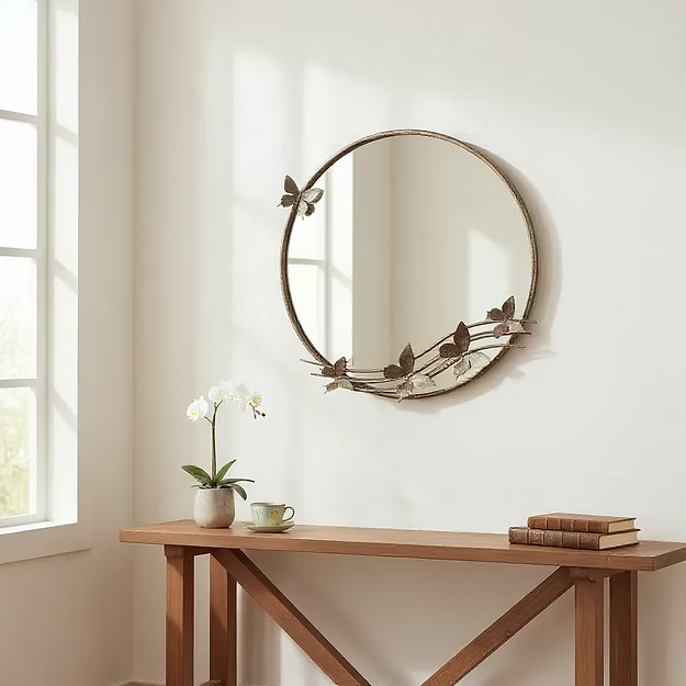 Round Butterfly Metal Mirror