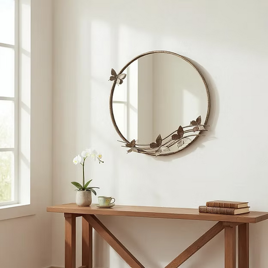 Round Butterfly Metal Mirror
