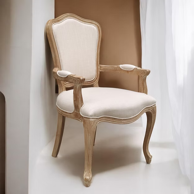Cream Linen Louis Dining Chair – 98cm Classic French Upholstered Seating