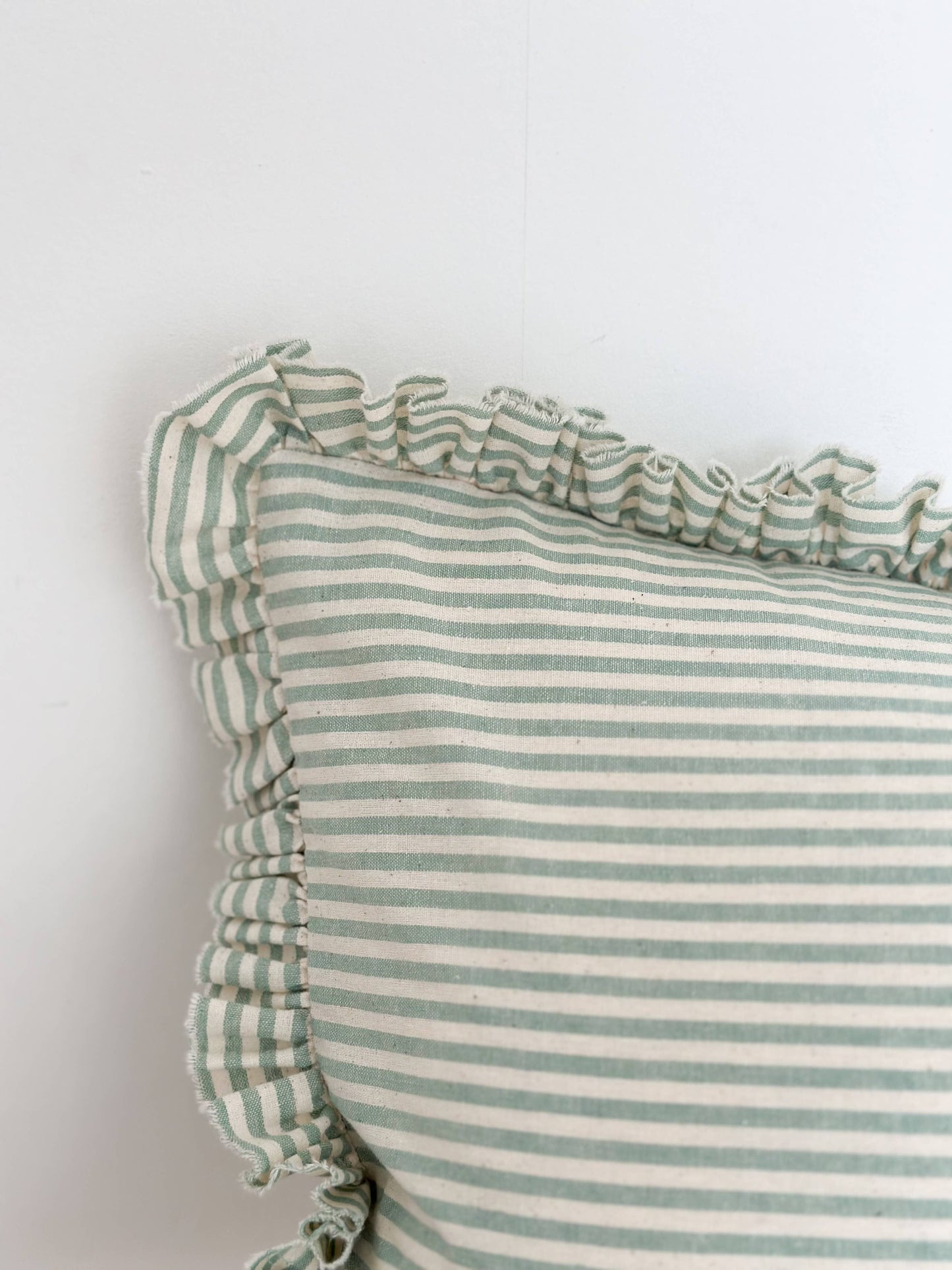 Sage Green Ruffled Cushion – 50 x 30 cm (Feather Pad Included)