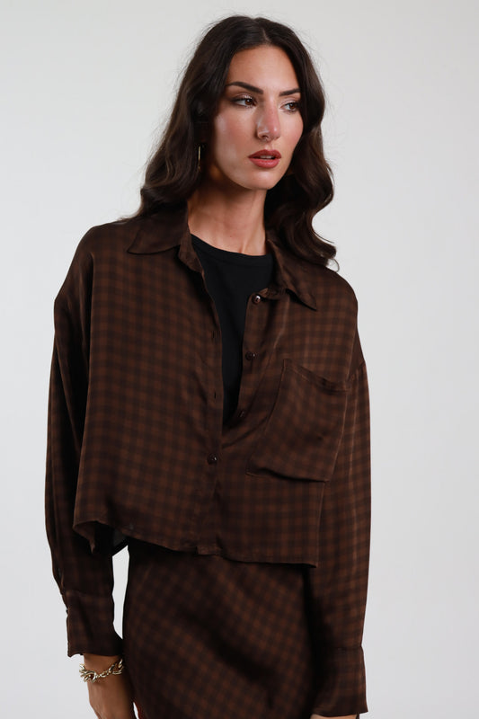 Short Check Shirt-Chocolate