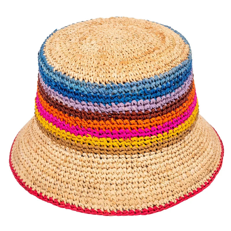 Checkerboard Raffia Bucket Hat – Multicolour | Luxury Handwoven Sun Hat