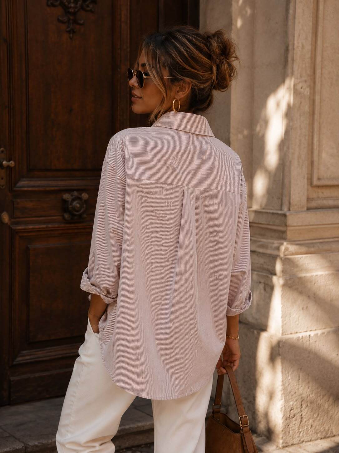 Striped Oversized Shirt with Heart Embroidery