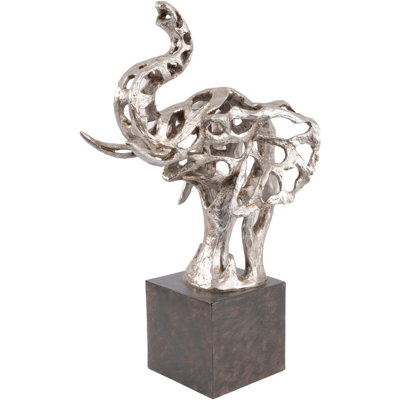 Silver Elephant Head Sculpture on Black Plinth – Contemporary Resin Artwork