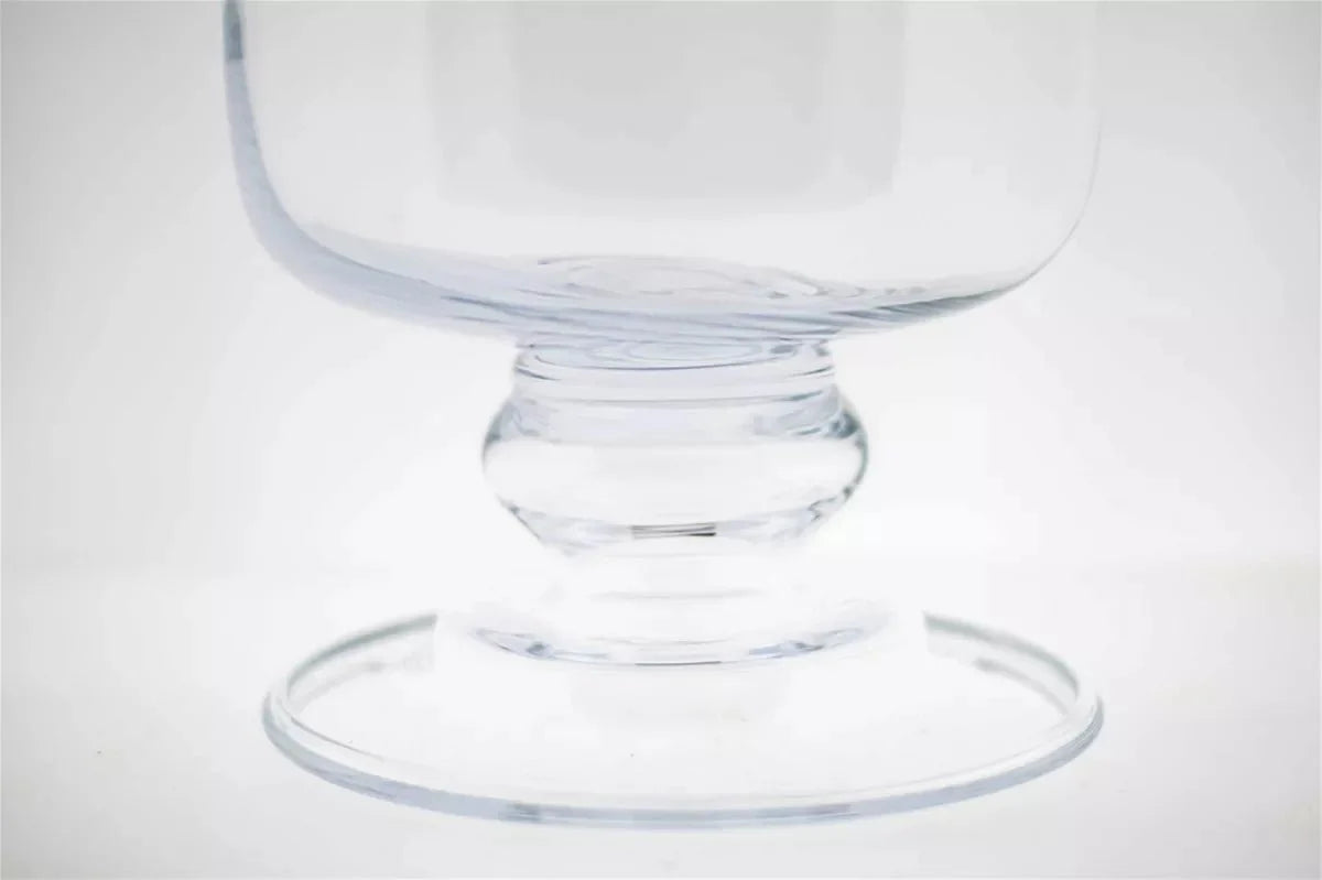 Clear glass pedestal on a white background