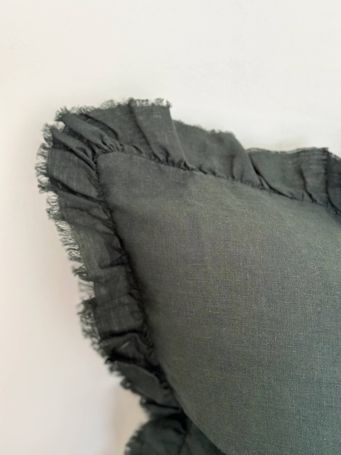 Forest Green Cushion with Feather Fill – Linen 45x45cm