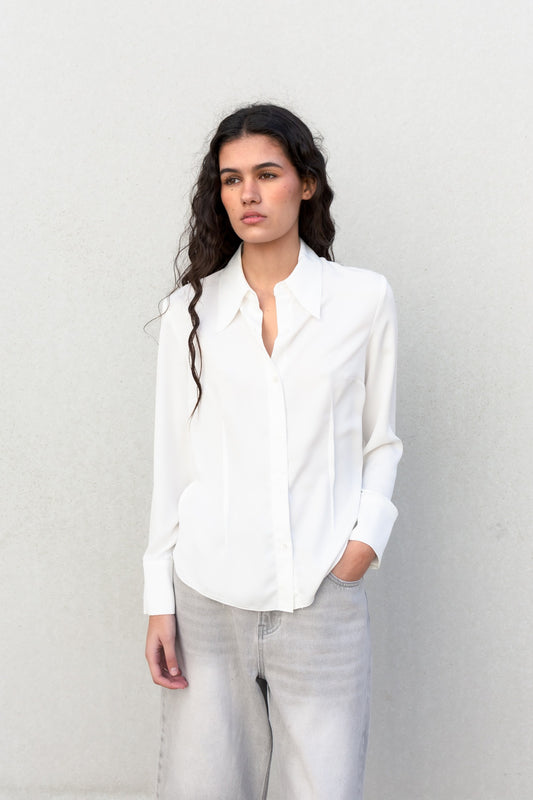 White Fitted Shirt with Darts | Sleek, Tailored & Timeless