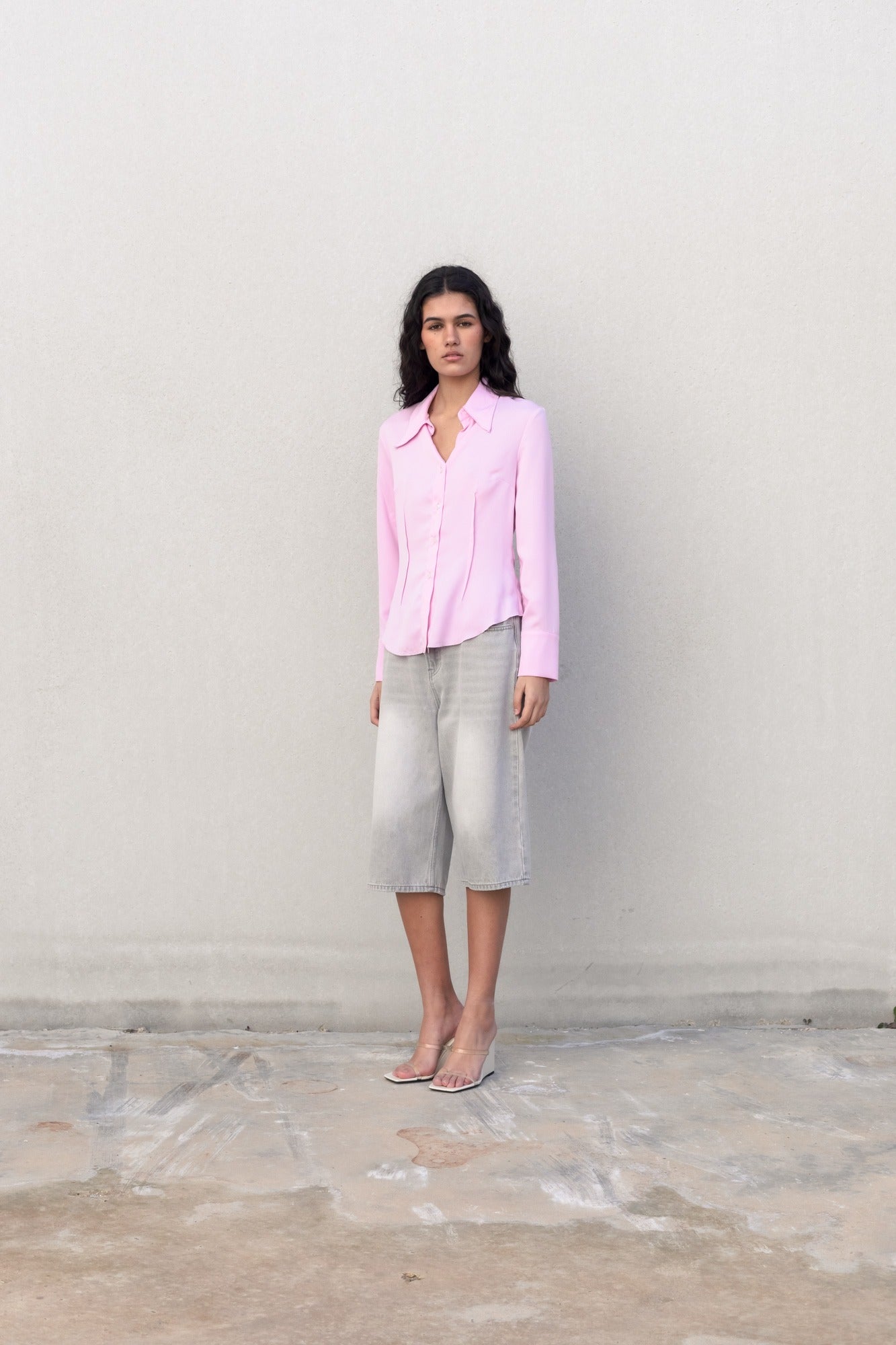 Pink Fitted Shirt with Darts | Sleek, Tailored & Timeless