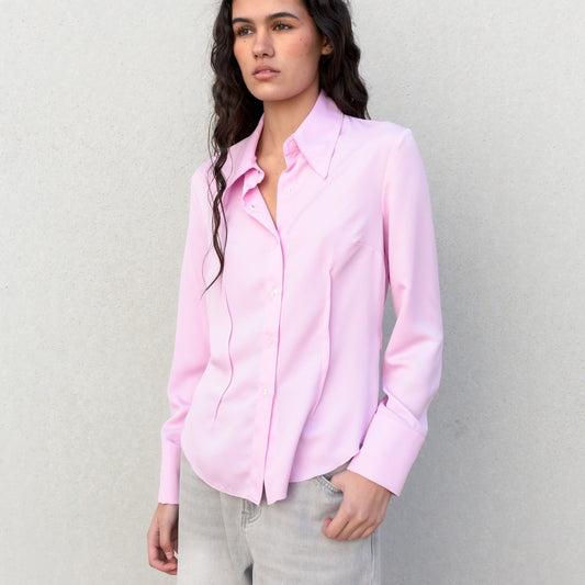 Pink Fitted Shirt with Darts | Sleek, Tailored & Timeless