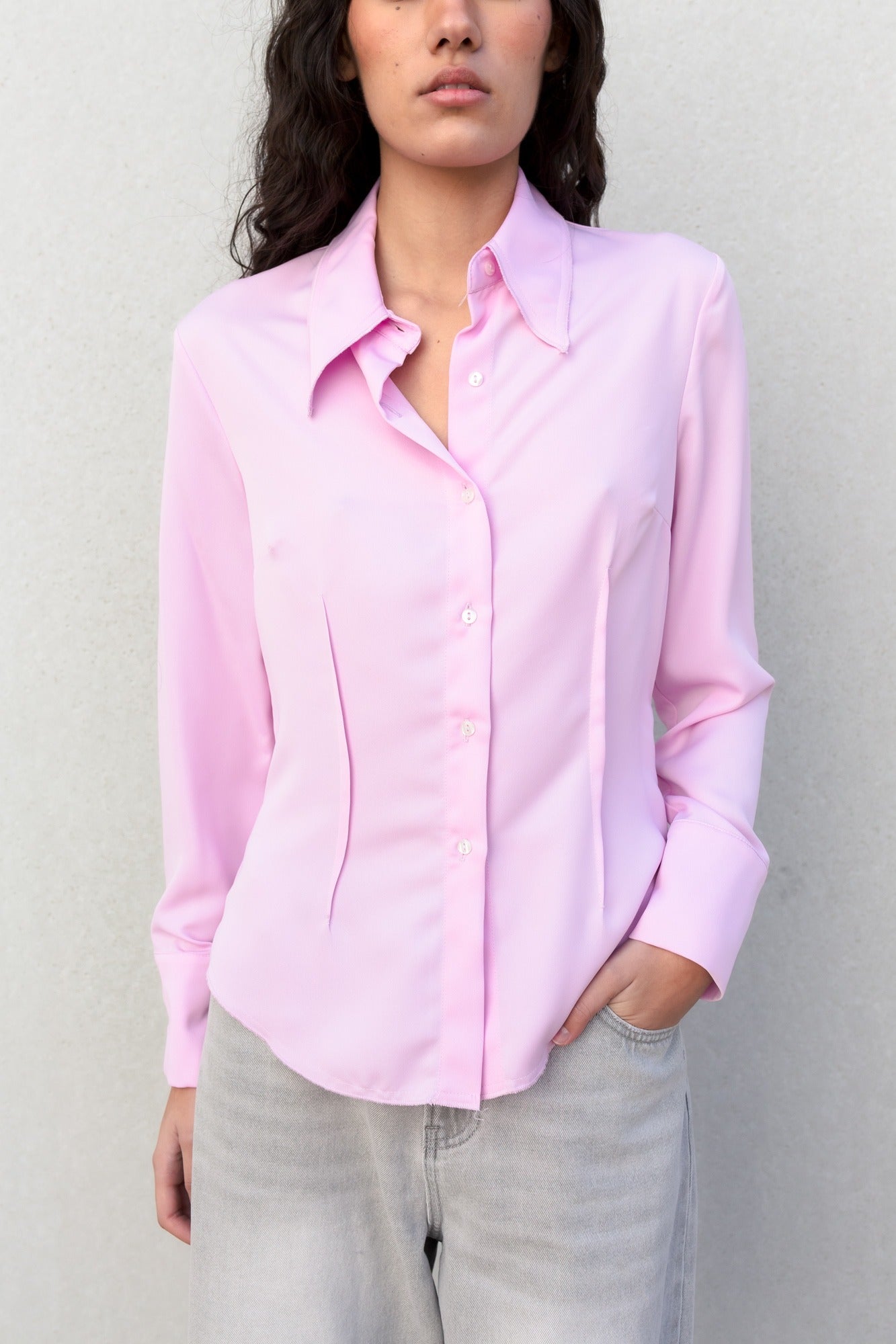 Pink Fitted Shirt with Darts | Sleek, Tailored & Timeless