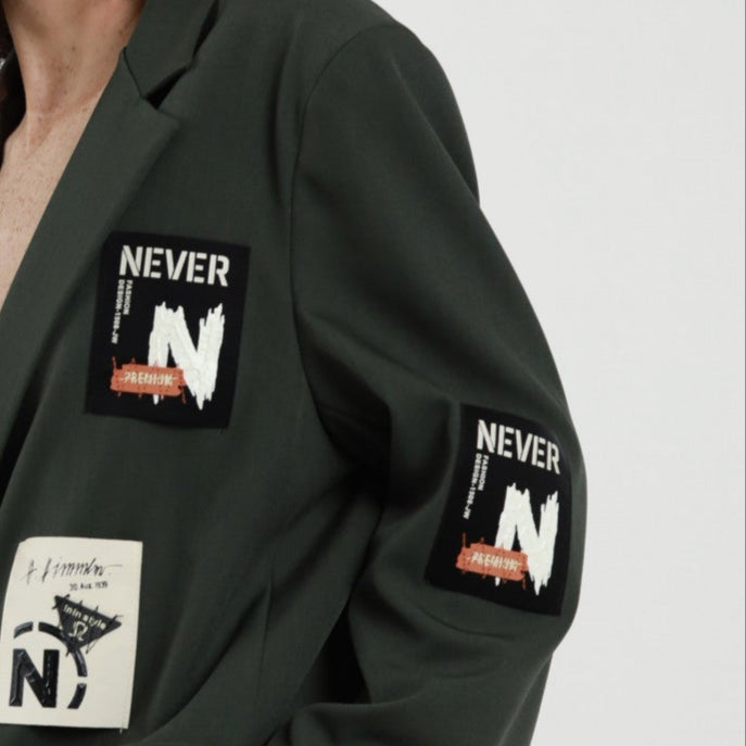 Oversized Jacket with Patch – Relaxed Fit Wool-Look Blend | Green
