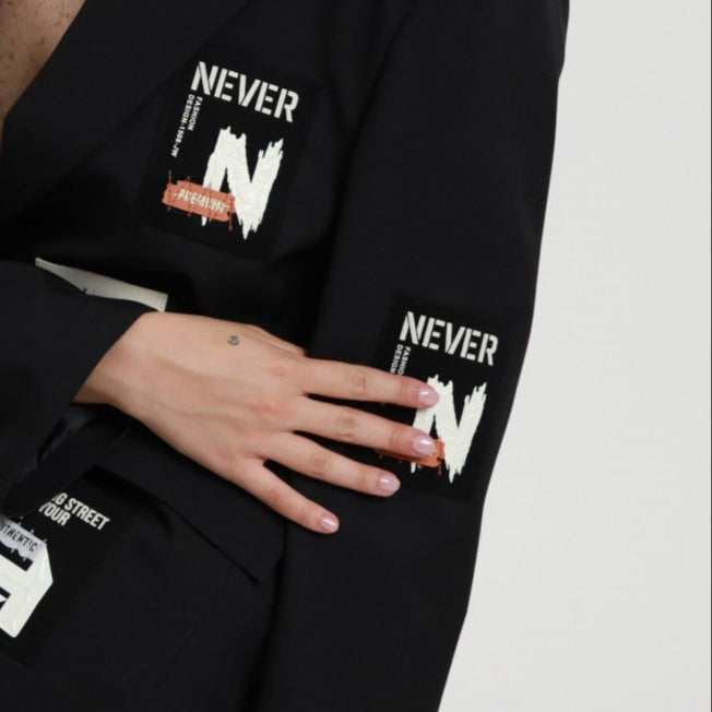 Oversized Jacket with Patch – Relaxed Fit Wool-Look Blend | Black