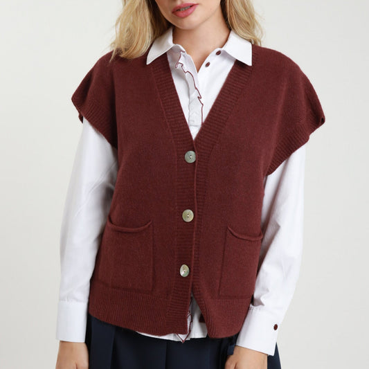 Burgundy Gilet with Pockets | Stylish Layering Vest