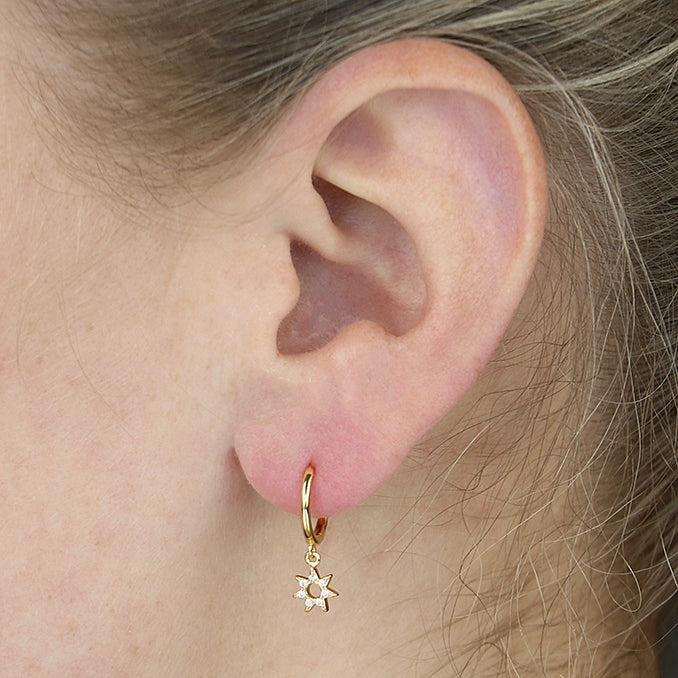 Gold-Plated Star Charm Huggie Earrings | Luxury CZ Hoop Earrings
