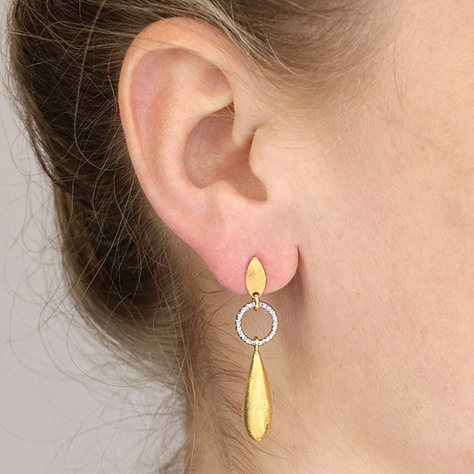Two-tone Teardrop and Ring Drop Earrings