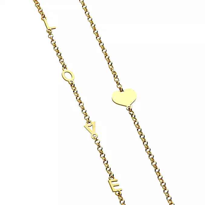 LOVE and Flat Heart Chain - 38+5 cm extender- Sterling Silver