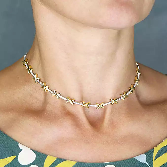 Two-Tone Cubic Zirconia LOVE Necklace