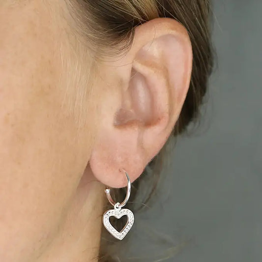 Silver Drop Heart Earrings