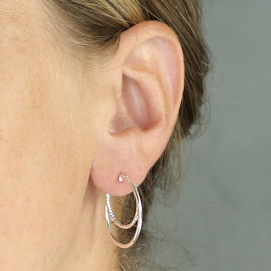 Plain and Textured Double Creole Hoop Sterling Silver Earring