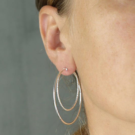 45 mm Plain and Textured Double Creole Hoop Sterling Silver Earring