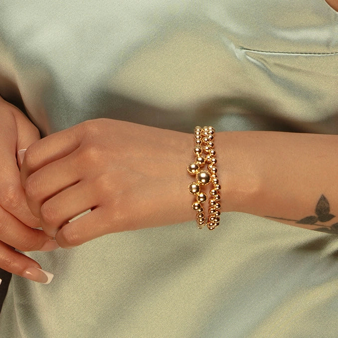 Gold plated double bead heavy bracelet