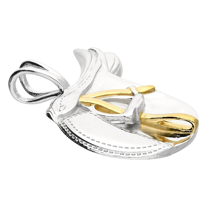Rhodium and yellow gold-plated two-tone detailed saddle pendant & Chain