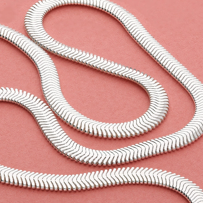 Silver 6-Side Diamond Cut Flat Oval Snake Chain Bracelet
