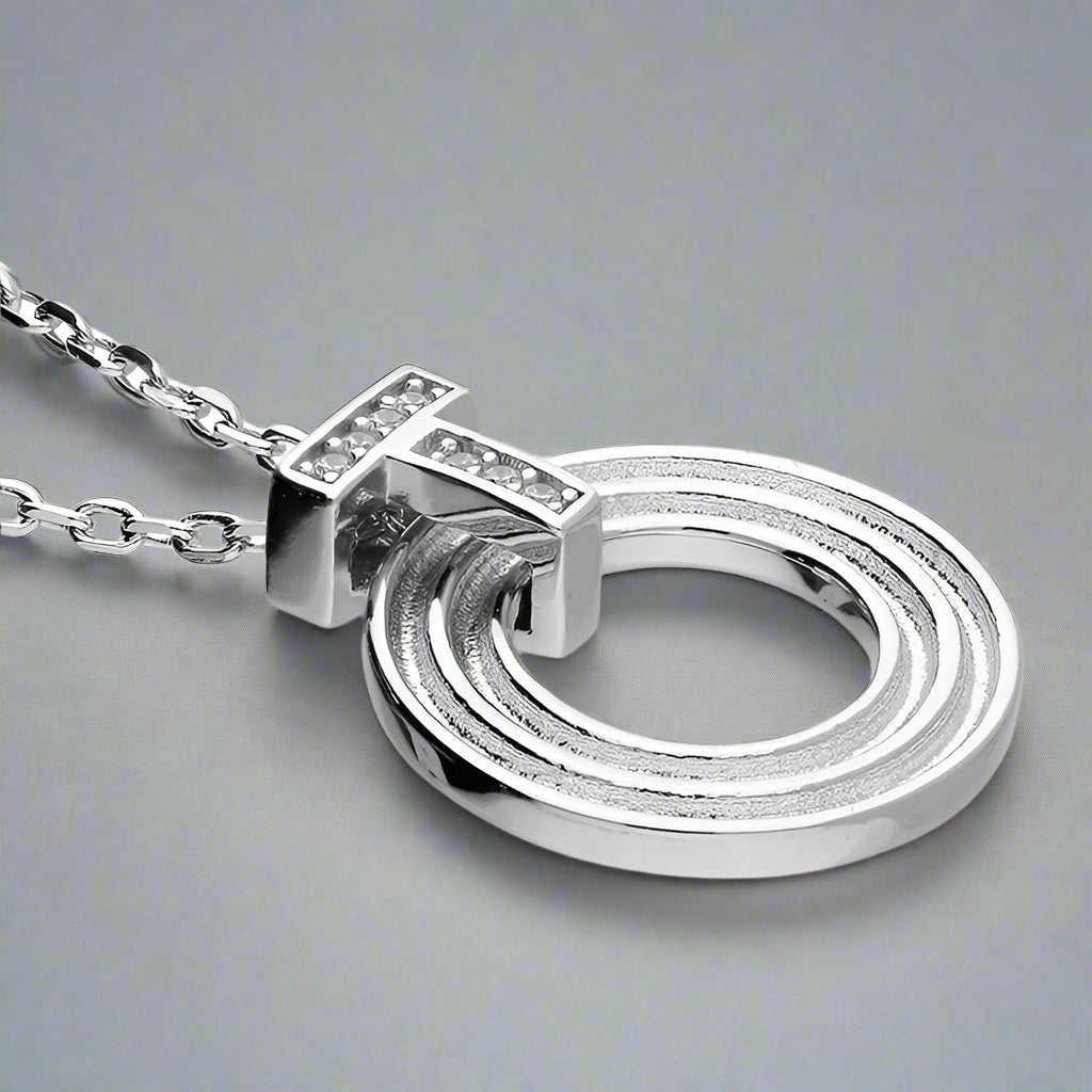 Art Deco Cubic Zirconia Necklace – Open Circle Pendant with Pavé Top Bar | Elegant Jewelry