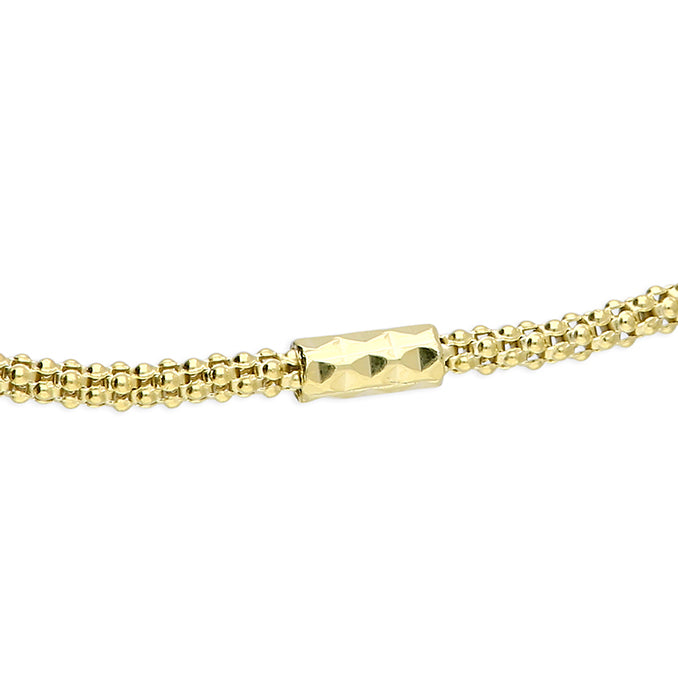 Delicate 18ct yellow gold plated sterling silver popcorn chain bracelet with diamond-cut cylindrical beads.