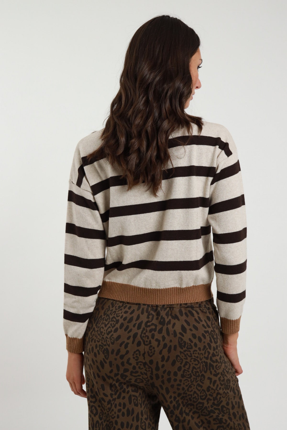 Striped Wool Blend Sweater – Soft & Warm Knit | Black & Oatmeal