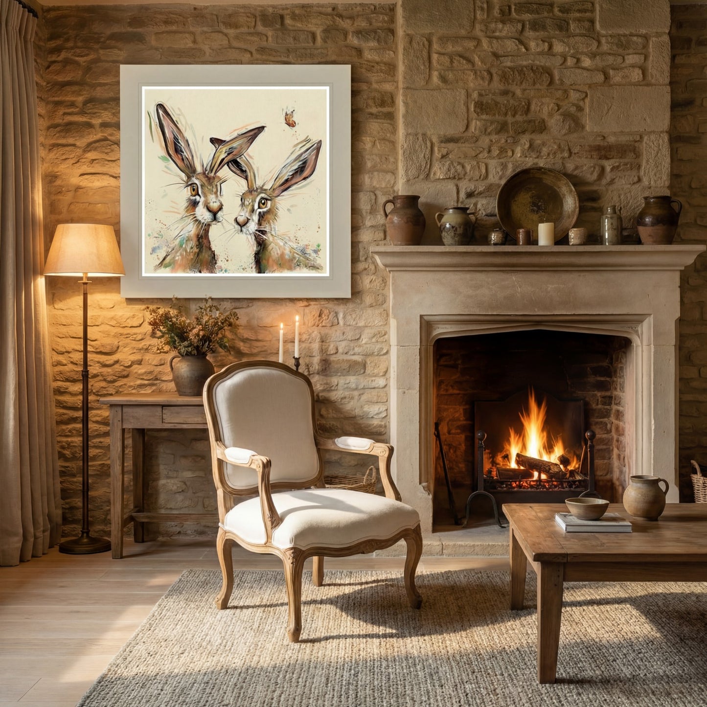 French Provincial Louis Chair – Natural Linen Fabric & Carved Wood (98cm)