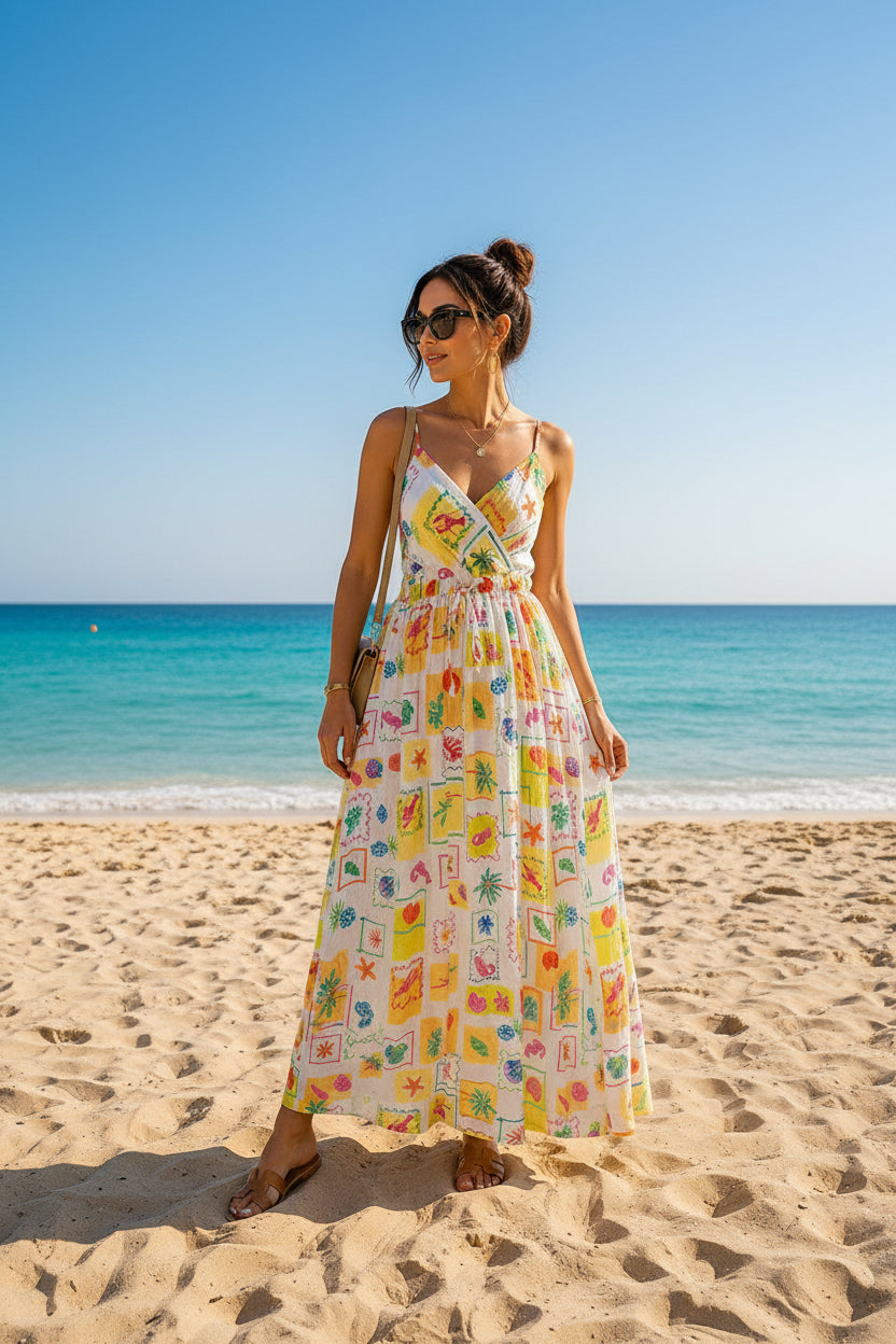 Patchwork Print Maxi Dress – Yellow | Women's Luxury Smocked Back Dress