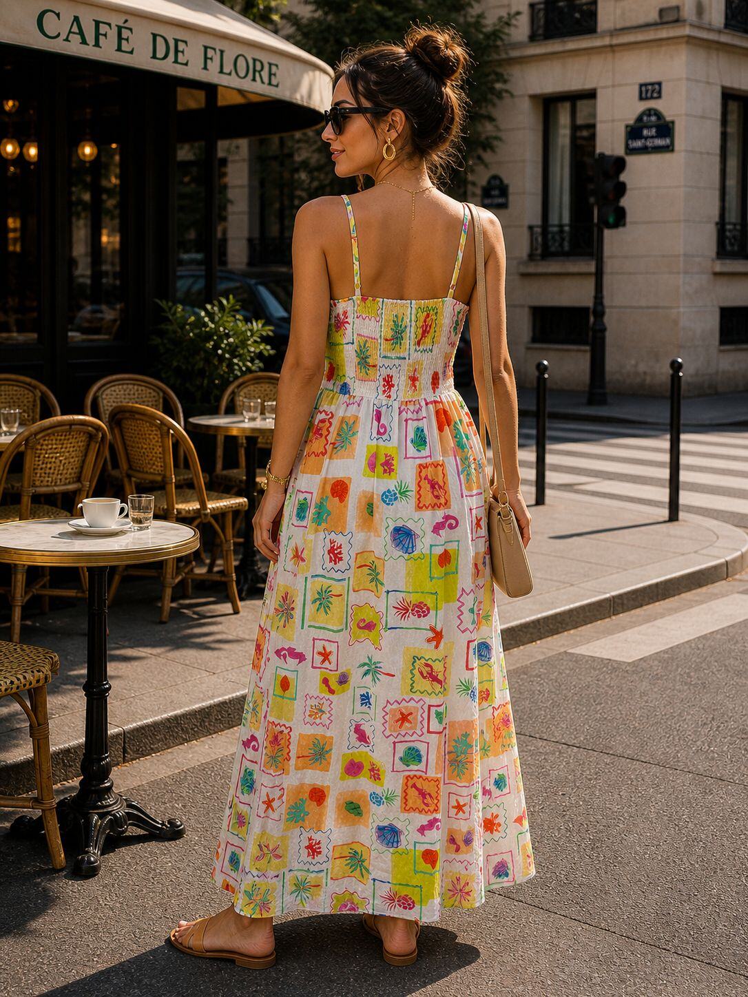 Patchwork Print Maxi Dress – Yellow | Women's Luxury Smocked Back Dress