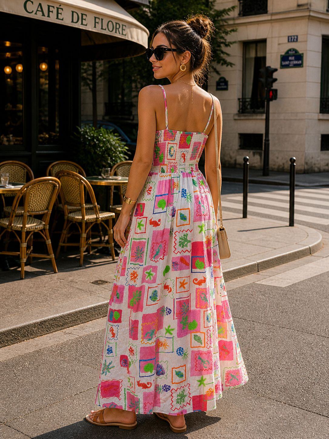 Patchwork Print Maxi Dress – Pink | Women's Luxury Smocked Back Dress