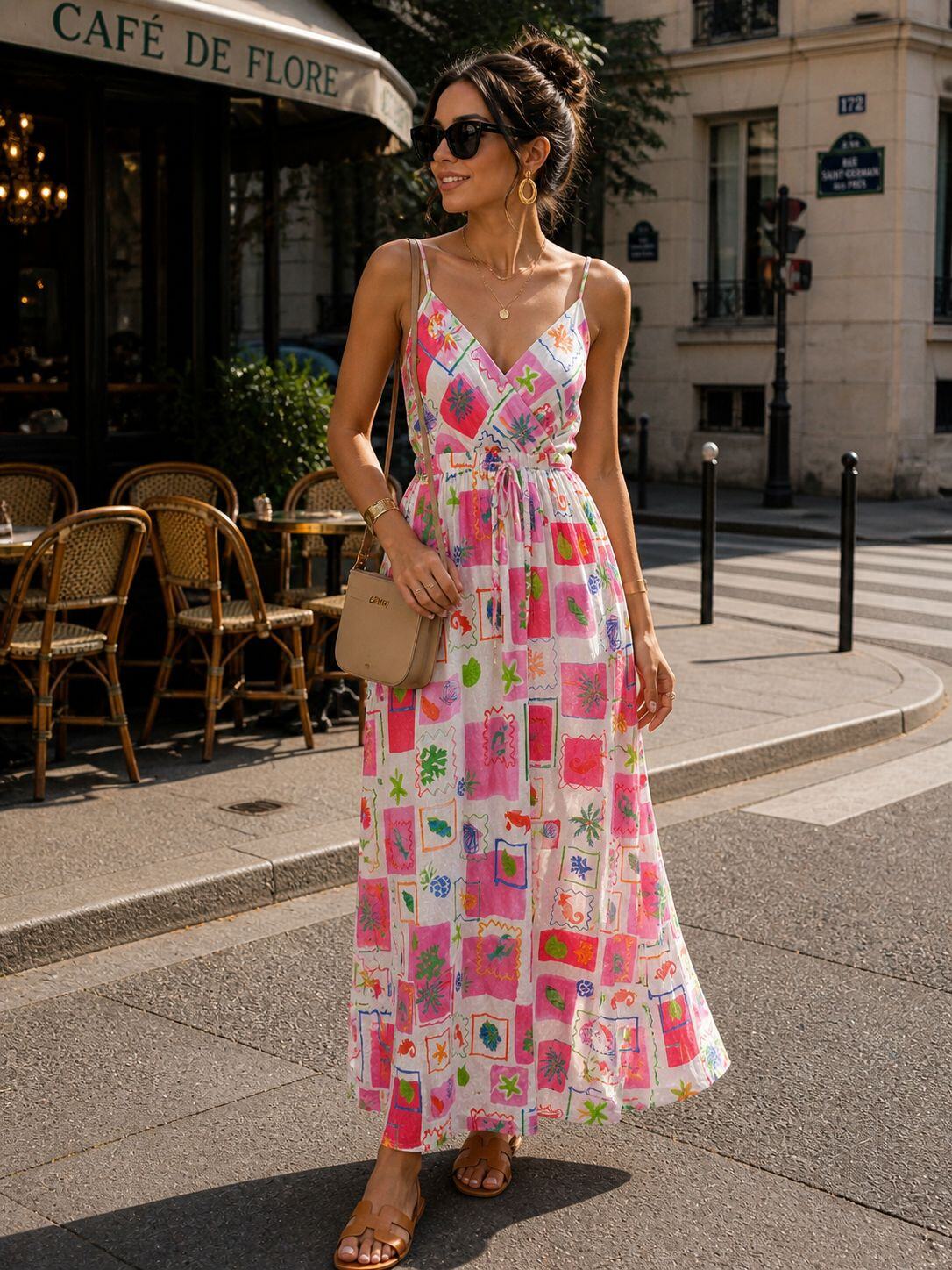 Patchwork Print Maxi Dress – Pink | Women's Luxury Smocked Back Dress