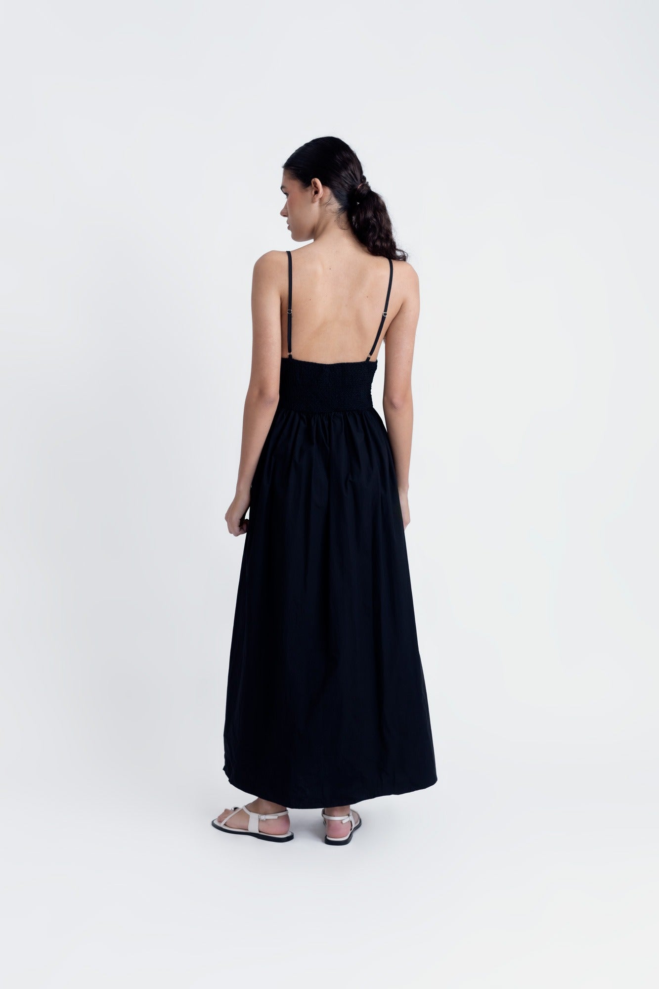 Black Embroidered Cotton Midi Dress – Effortless Elegance in 100% Cotton