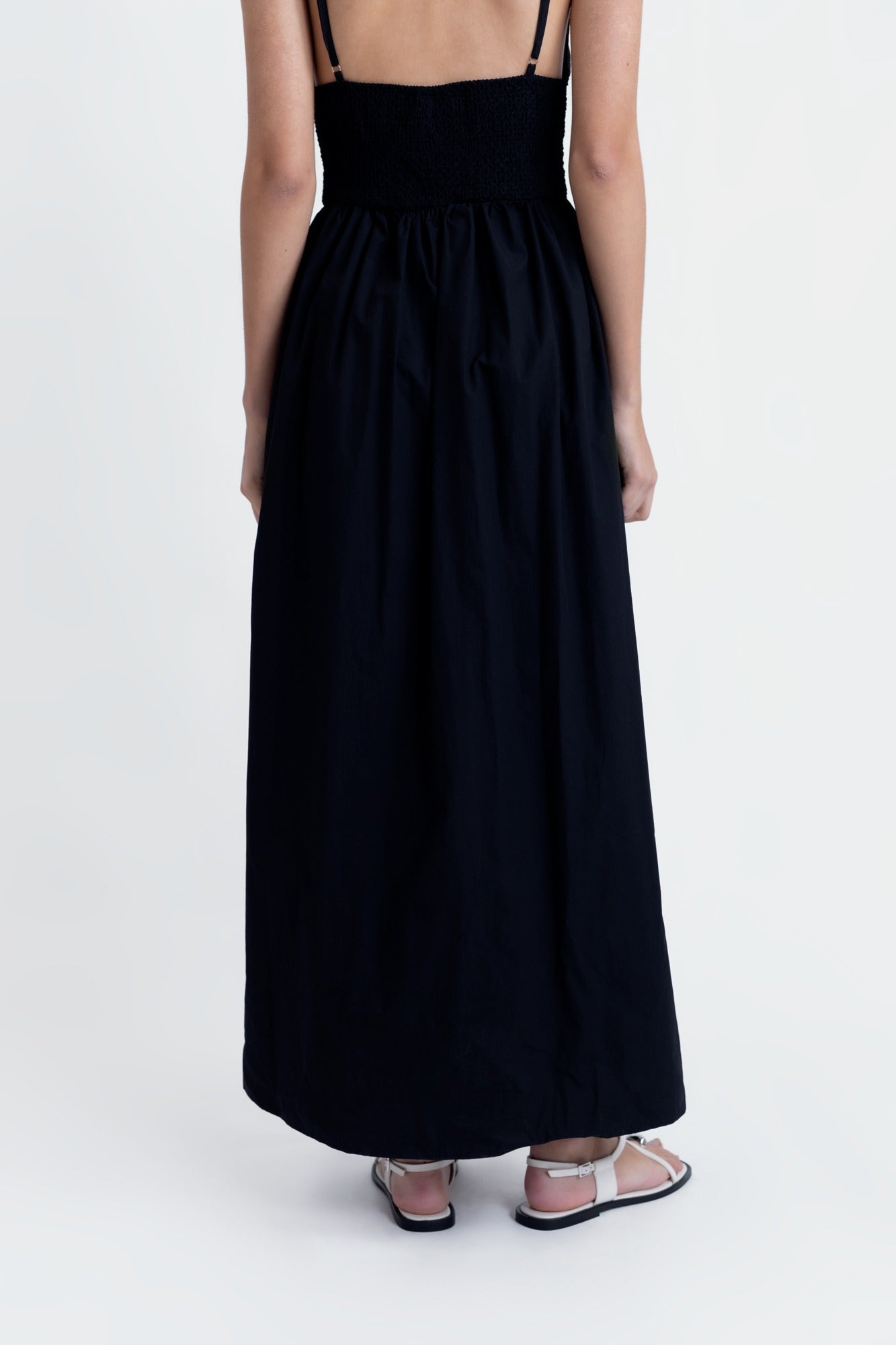 Black Embroidered Cotton Midi Dress – Effortless Elegance in 100% Cotton