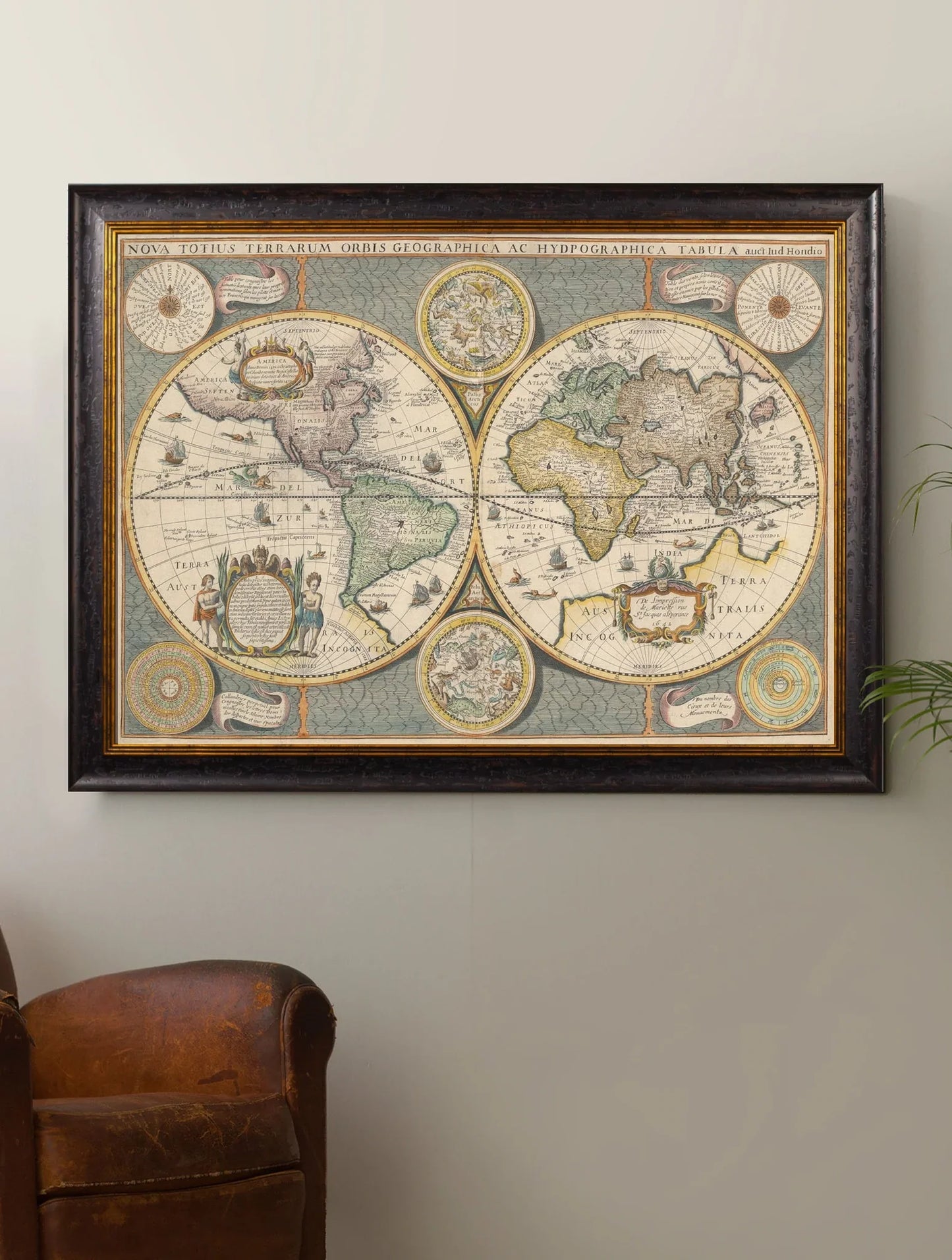 C.1642 Map of The World Frame for sale - Woodcock and Cavendish