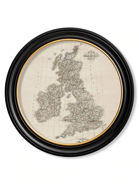C.1838 Map of Great Britain - Round Frame for sale - Woodcock and Cavendish