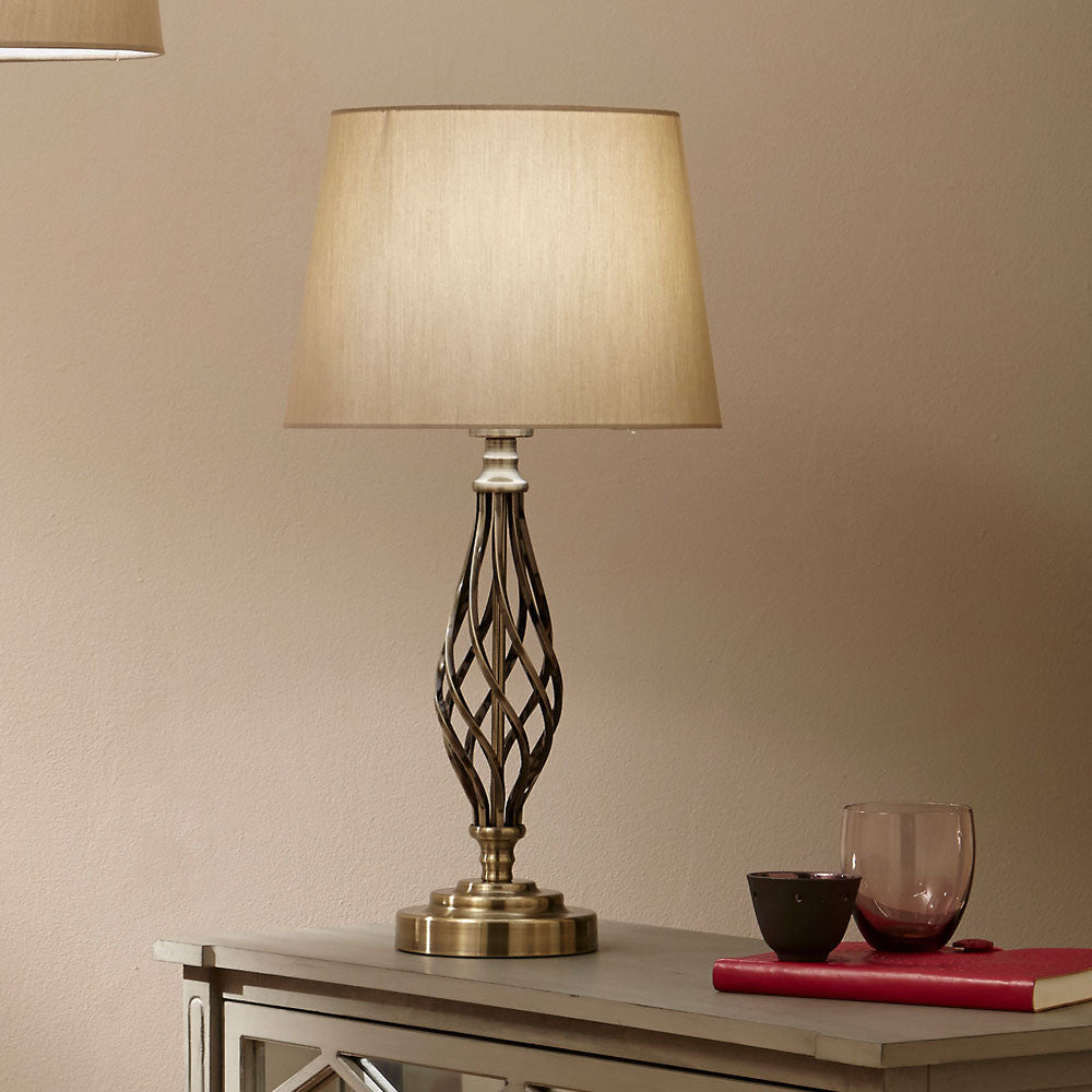 Jenna Antique Brass Metal Twist Detail Table Lamp for sale - Woodcock and Cavendish